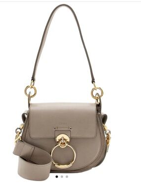Chloé Taupe Leather Shoulder Bag with Gold Ring Hardware